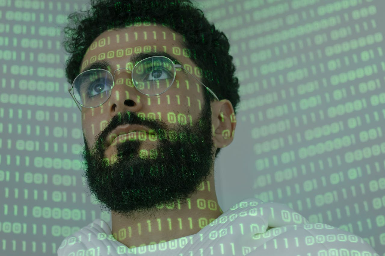 Close-Up Shot of a Bearded Man Wearing Eyeglasses